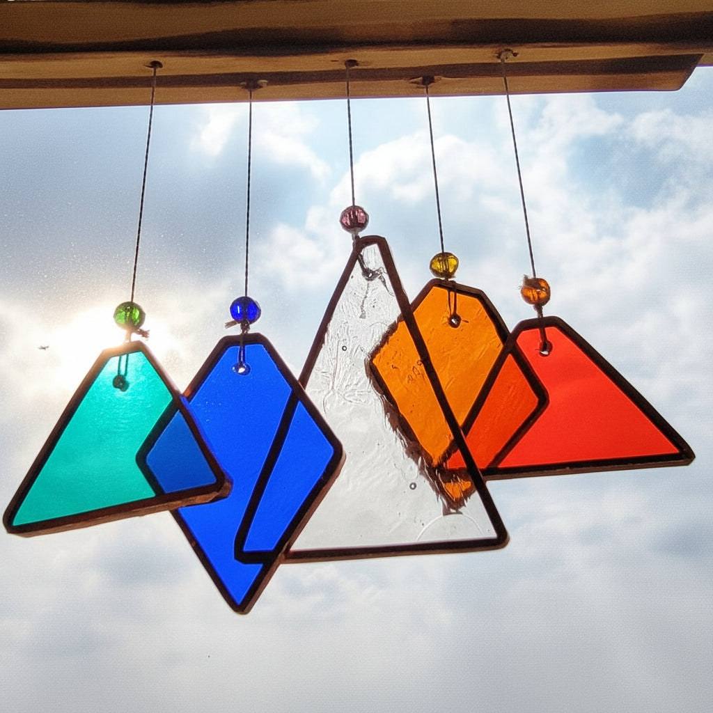 Triangle diamond Stained Glass windchime Set of 5 - myBageecha