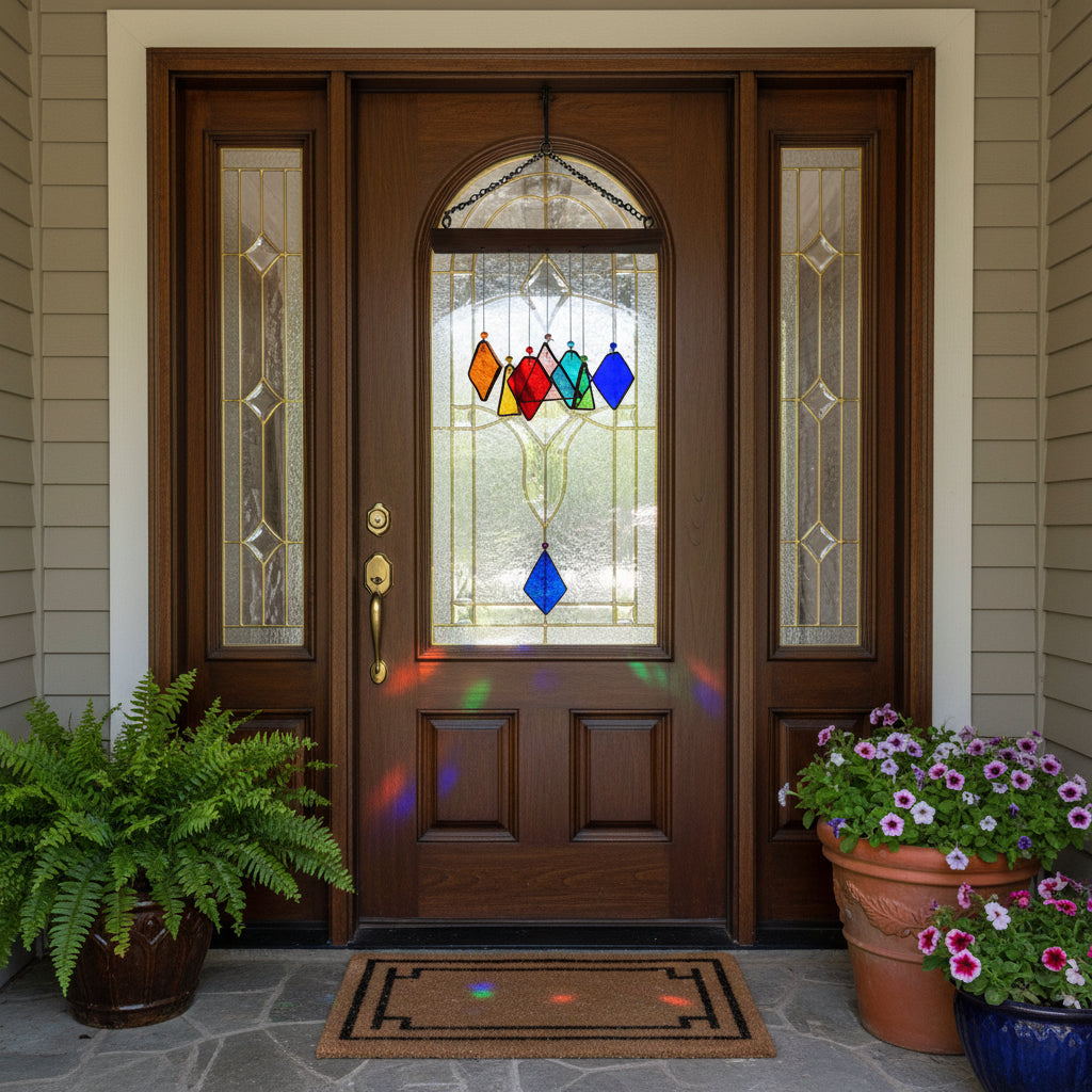 Triangle diamond Stained Glass windchime Set of 7 - myBageecha