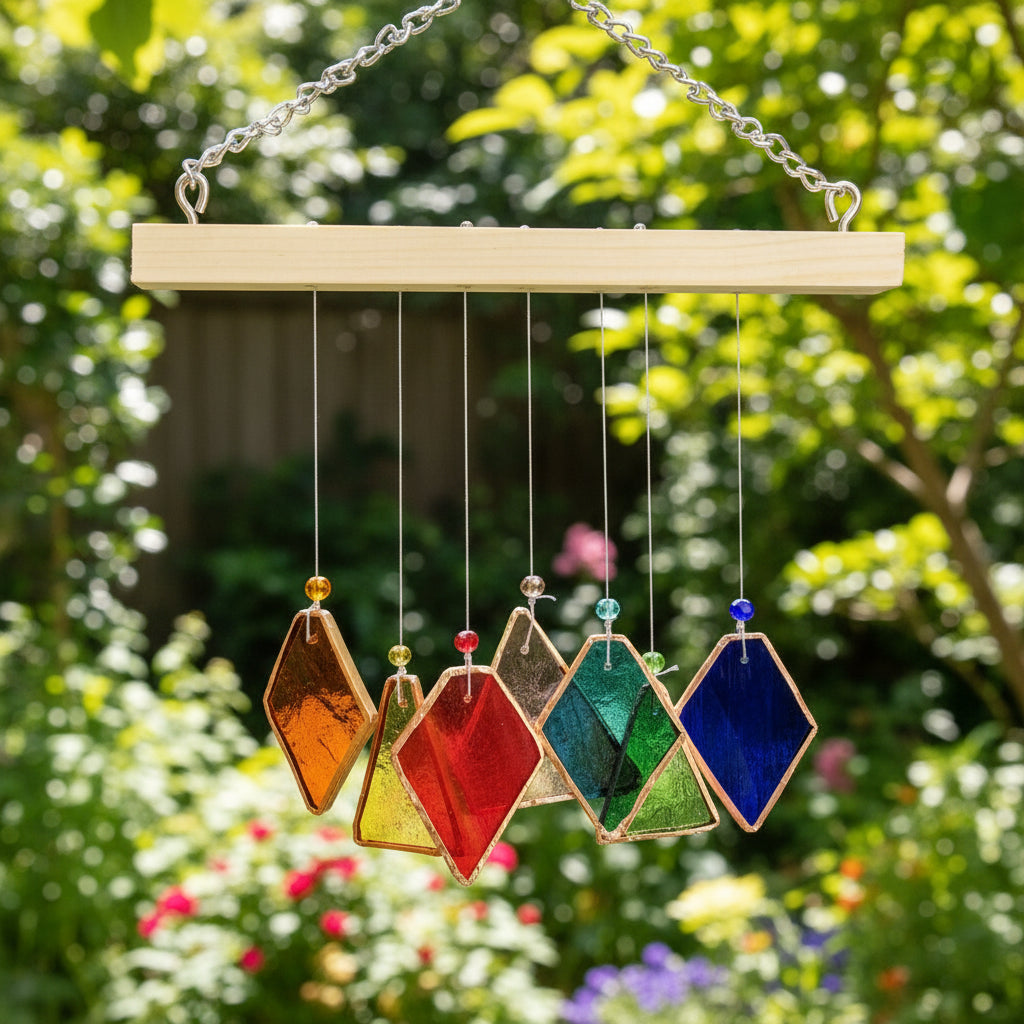 Triangle diamond Stained Glass windchime Set of 7 - myBageecha