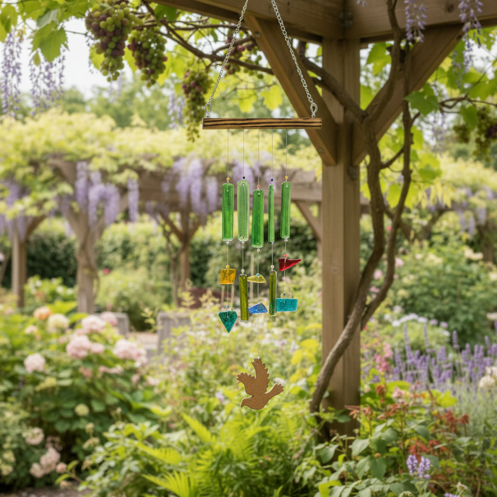 Upcycled Birdie windchime hanging - myBageecha