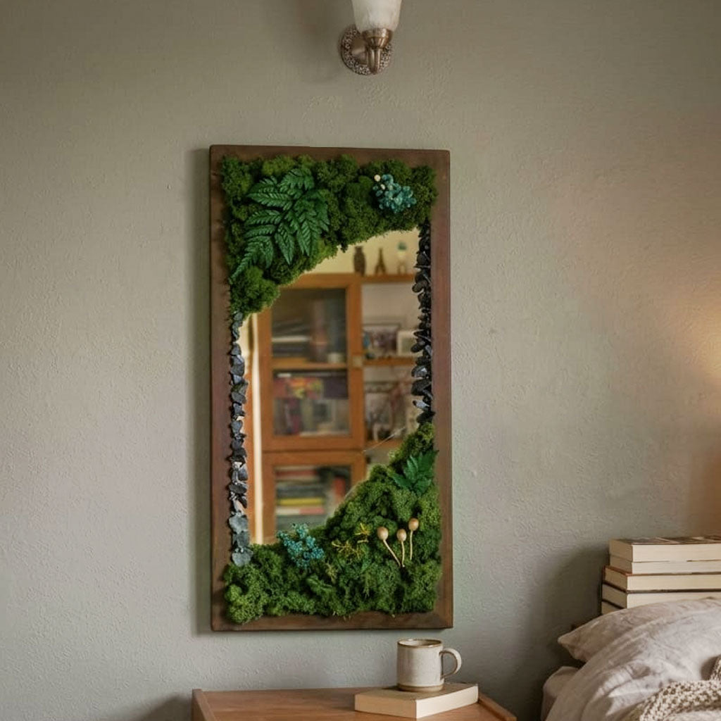 Verdant Reflection Preserved Moss Mirror Frame with Dark Wood