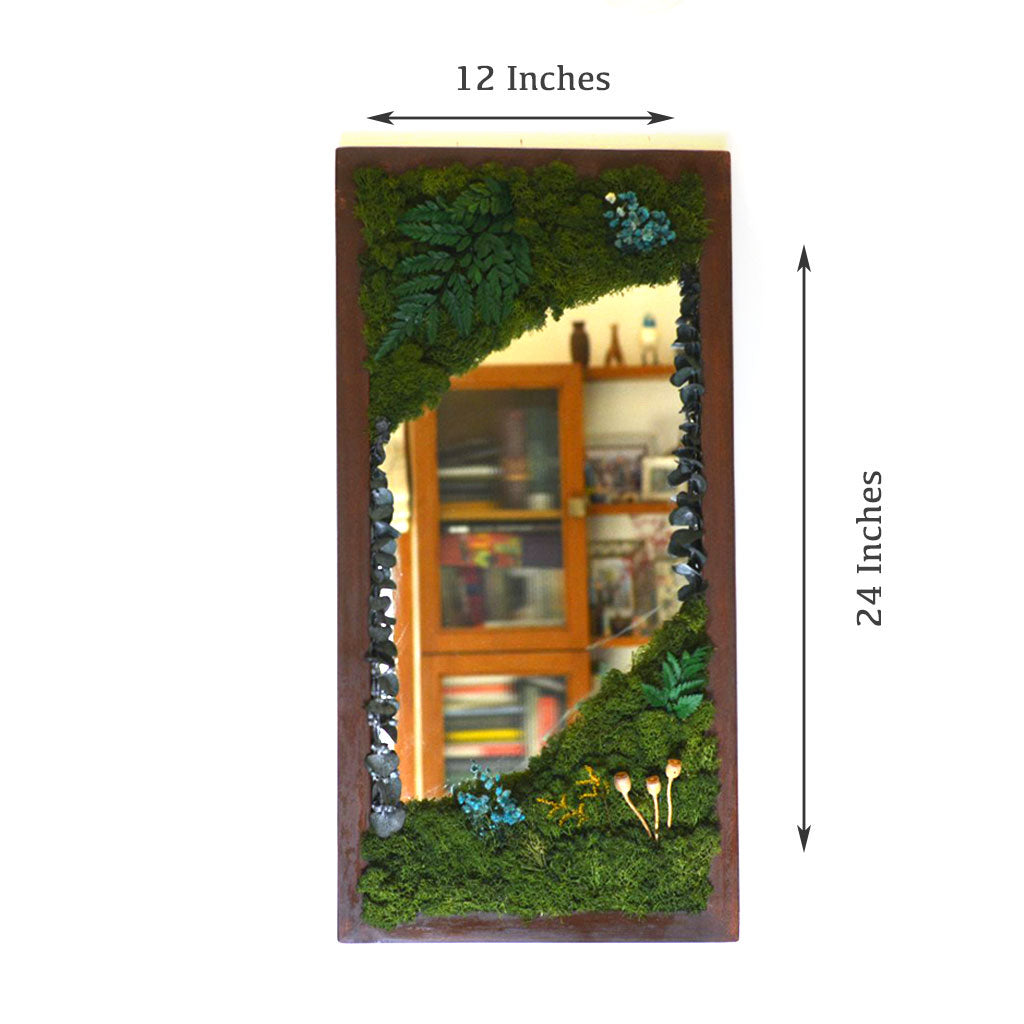 Verdant Reflection Preserved Moss Mirror Frame with Dark Wood