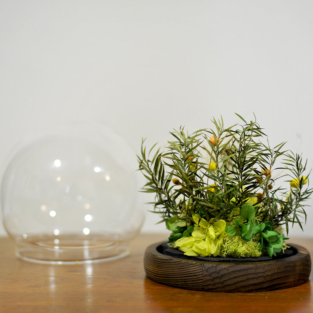 Open view of Wildflower Meadows gift box showing preserved arrangement inside.