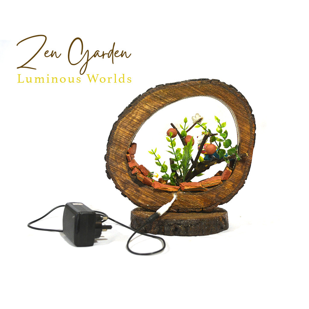 A Peacock’s Call LED Decor with Stand Zen Garden – rear view showing LED setup and finish