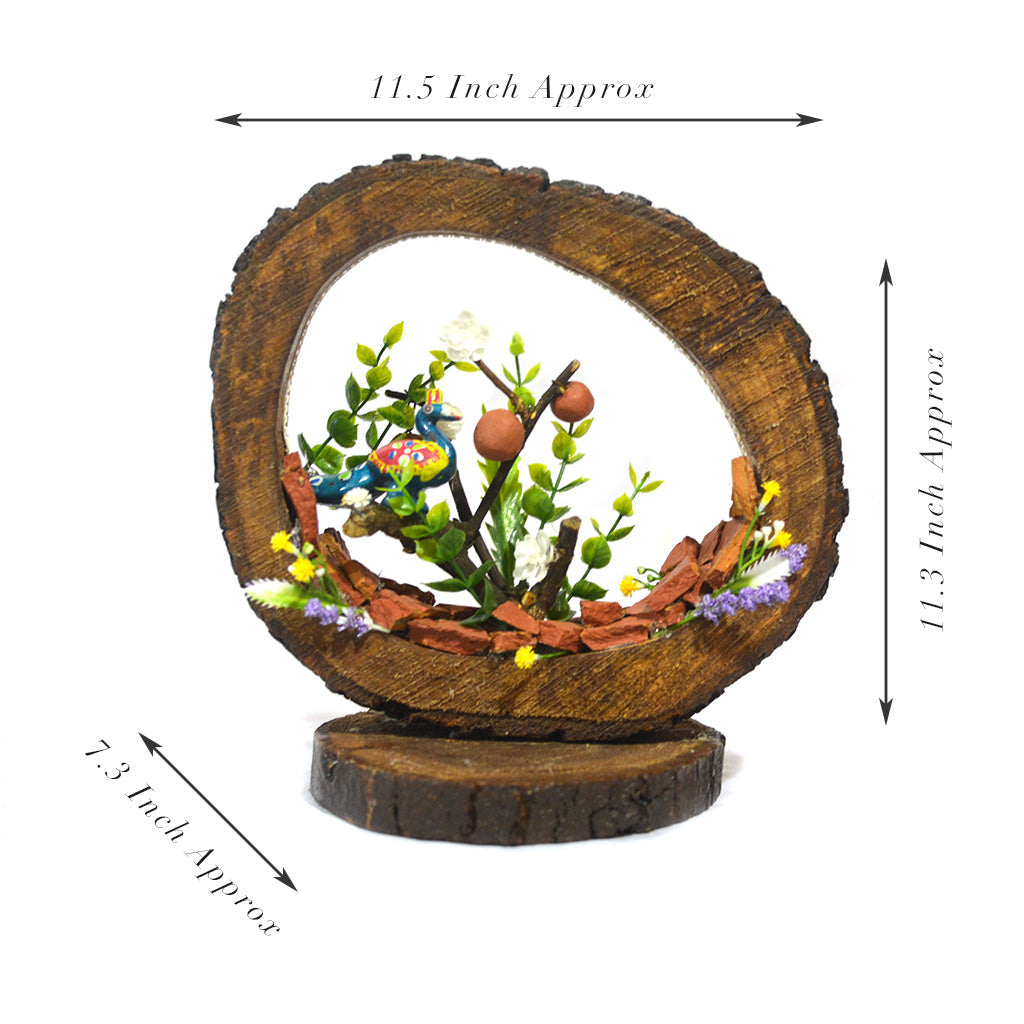 A Peacock’s Call LED Decor with Stand Zen Garden – side view showing lighting and forest theme