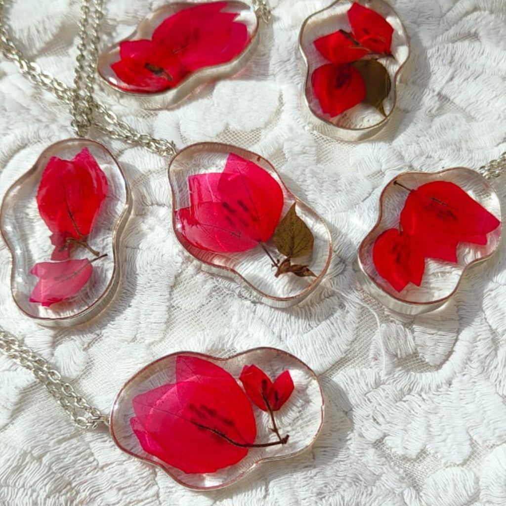 Crimson Cascade Bougainvillea Real Dried Flower Necklace - myBageecha