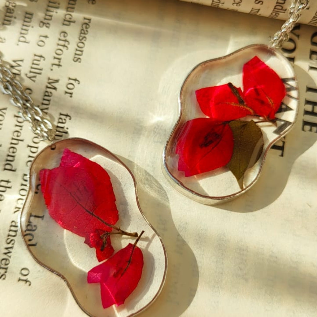 Crimson Cascade Bougainvillea Real Dried Flower Necklace - myBageecha