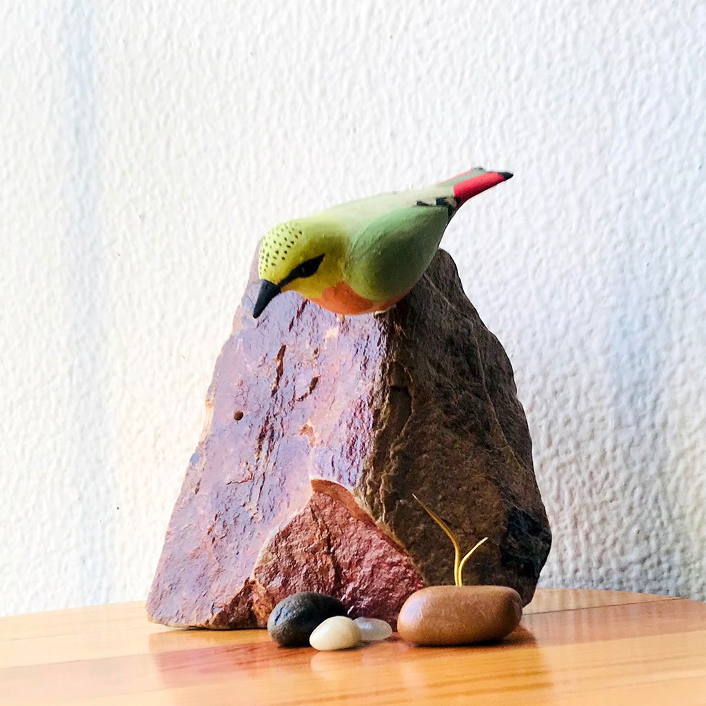 Exotic Firetailed Myzornis Stone Base Table Tops - myBageecha