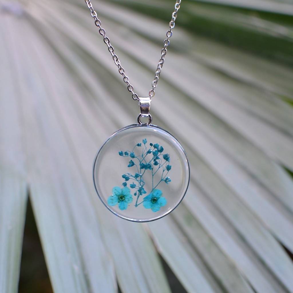 Twin Cobalt Real Dried Flower Necklace - myBageecha
