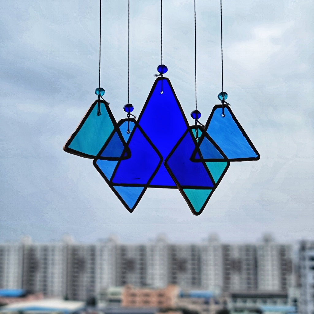 Shades of Blue Mini Suncatcher Stained Glass Windchime - myBageecha