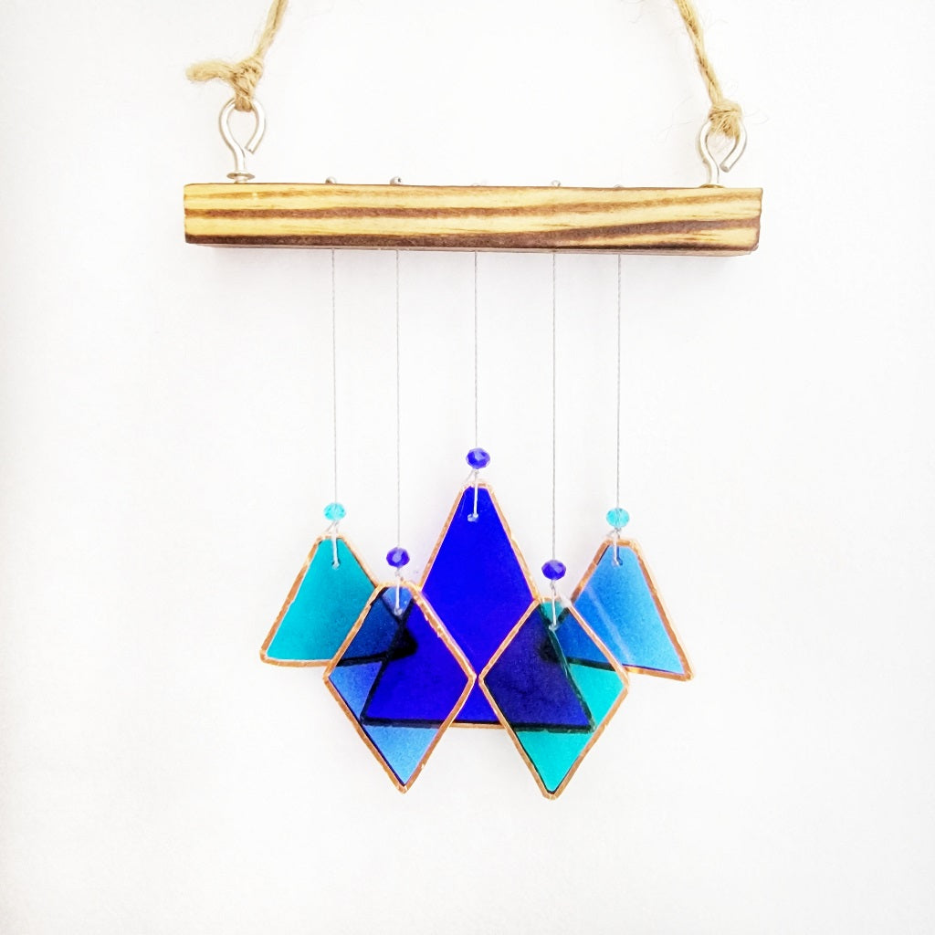 Shades of Blue Mini Suncatcher Stained Glass Windchime - myBageecha