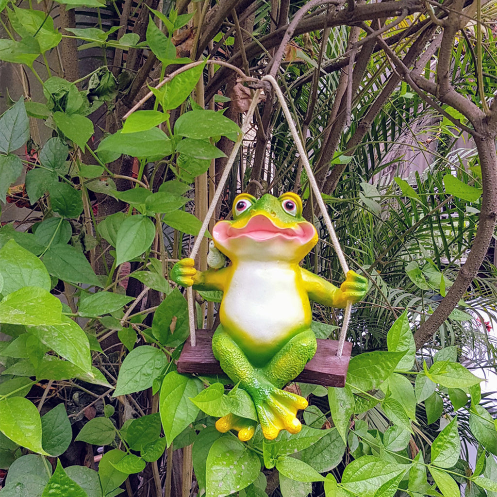 Wonderland Garden Frog on Swing (Garden Decor Home Decor, Hanging Frog, Frog, Garden Statue, Animal Statue) - myBageecha