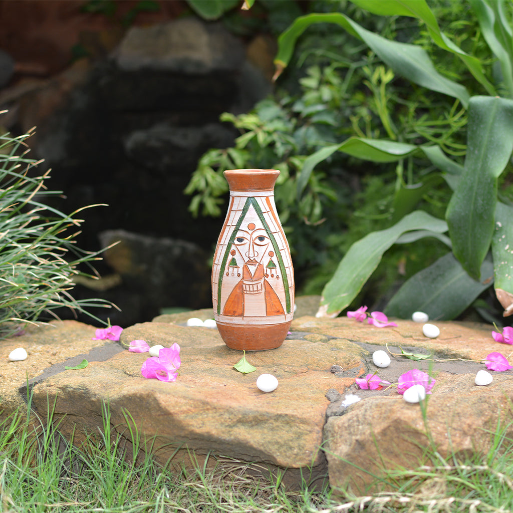 Folk Lady Terracotta Pot front view – myBageecha