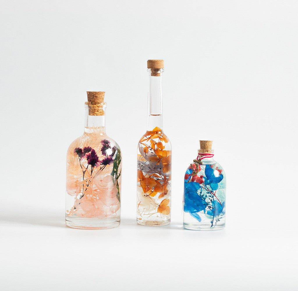 Group display of Fused Trinary Set – coordinated preserved décor trio.