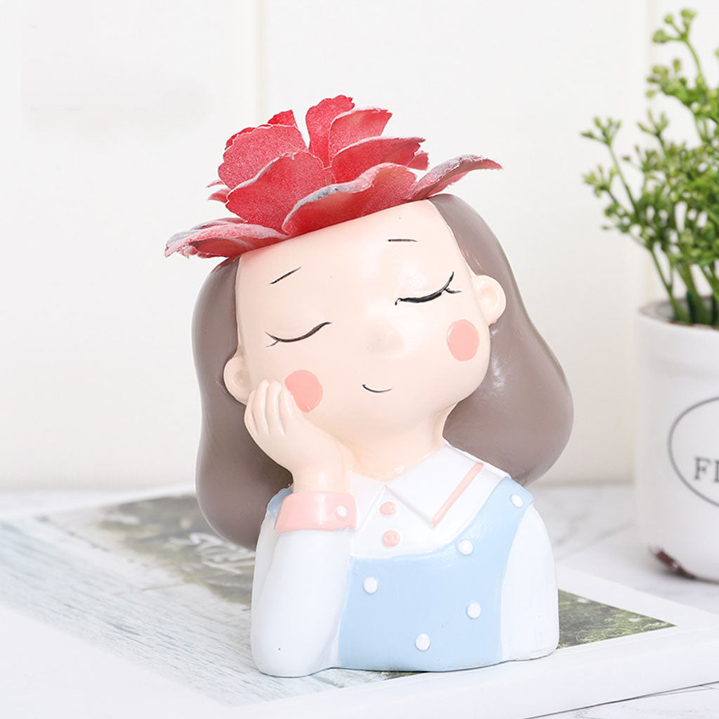 Adorable Thinking Girl Resin Succulent Pot - myBageecha