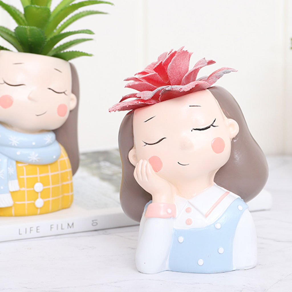 Adorable Thinking Girl Resin Succulent Pot - myBageecha