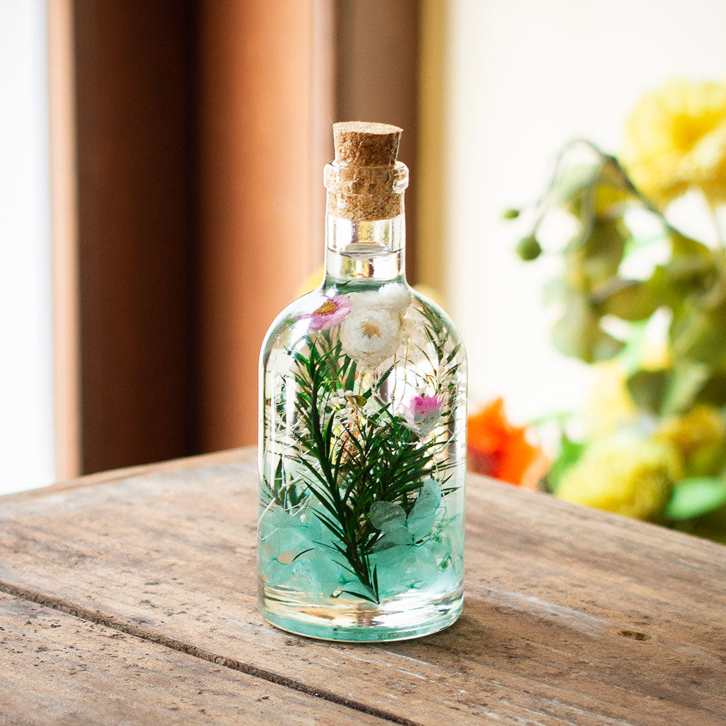 Close-up of Aqua Spring Preserved Flower Tabletop by myBageecha – soft aqua and fresh green preserved blooms.