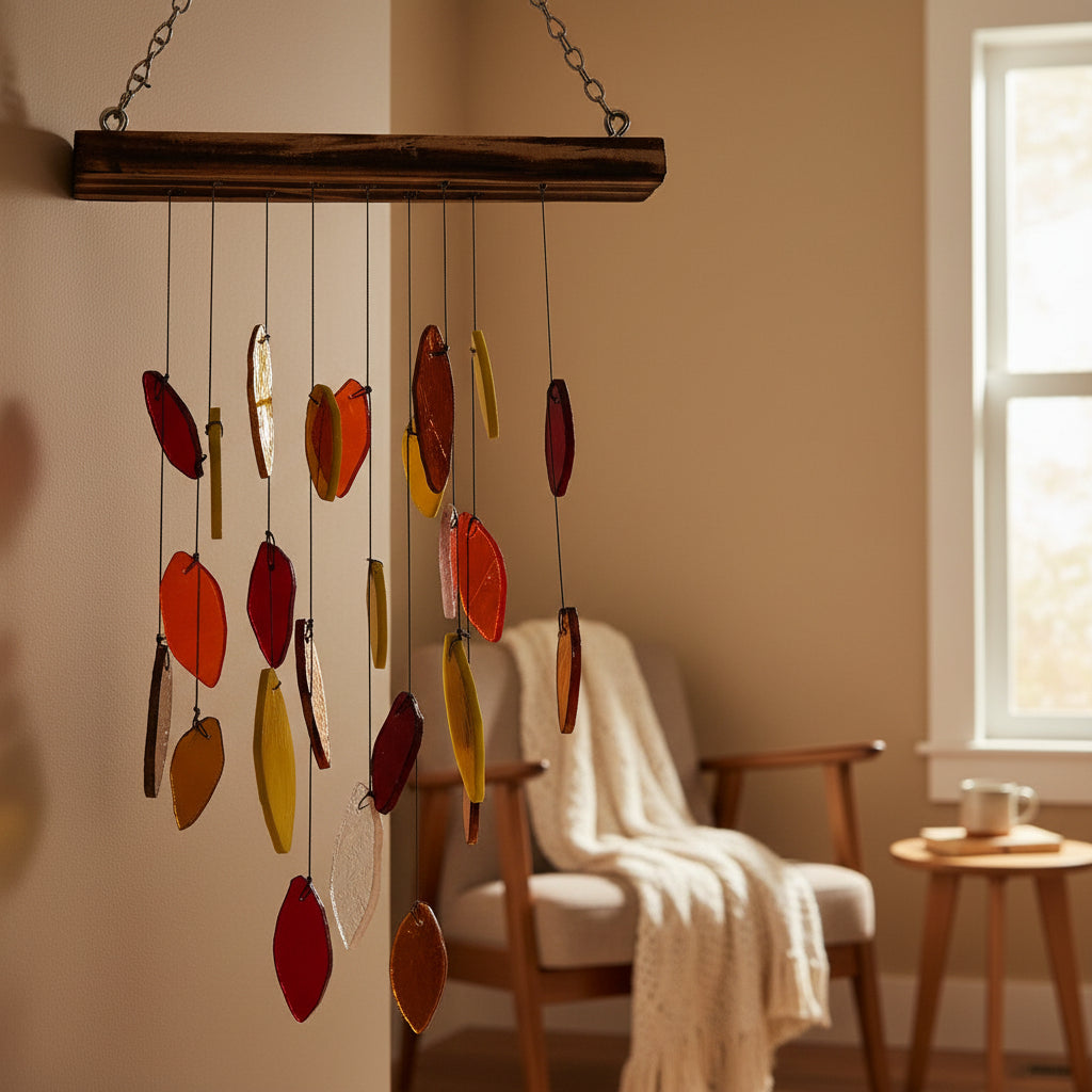 Autumn leaf Stained Glass windchime in sitting room- myBageecha
