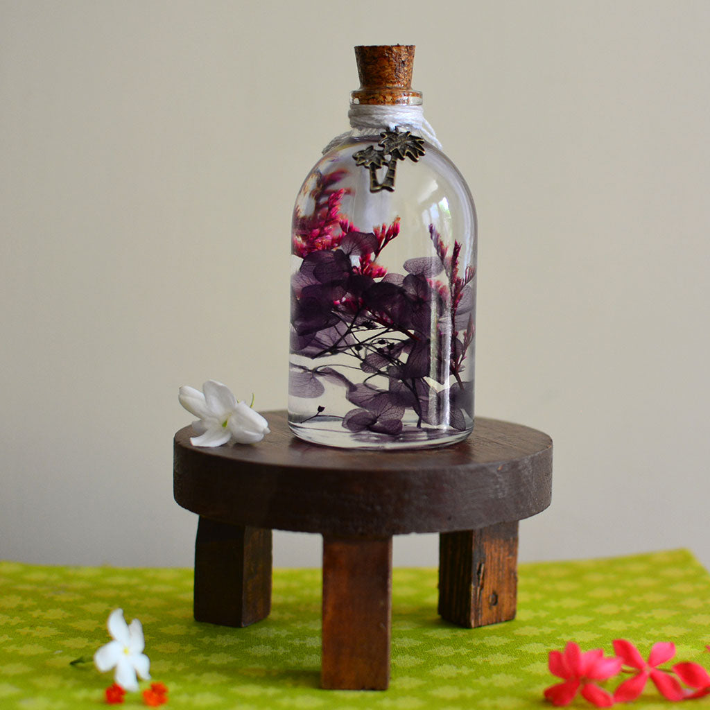 Blushing Mauve Preserved Flower Tabletop on circular stand – gentle décor style.