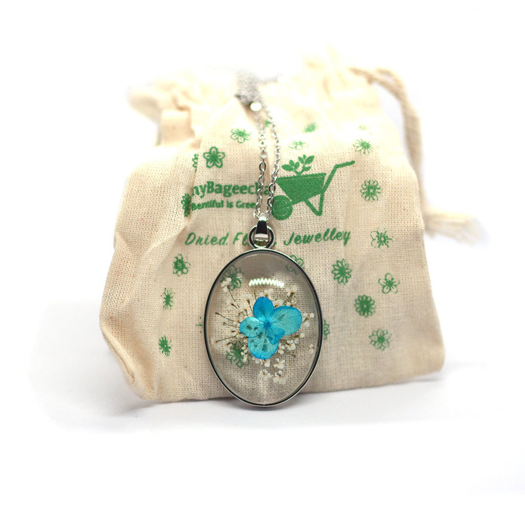 A Breezy Cyan Real Dried Flower Necklace - myBageecha