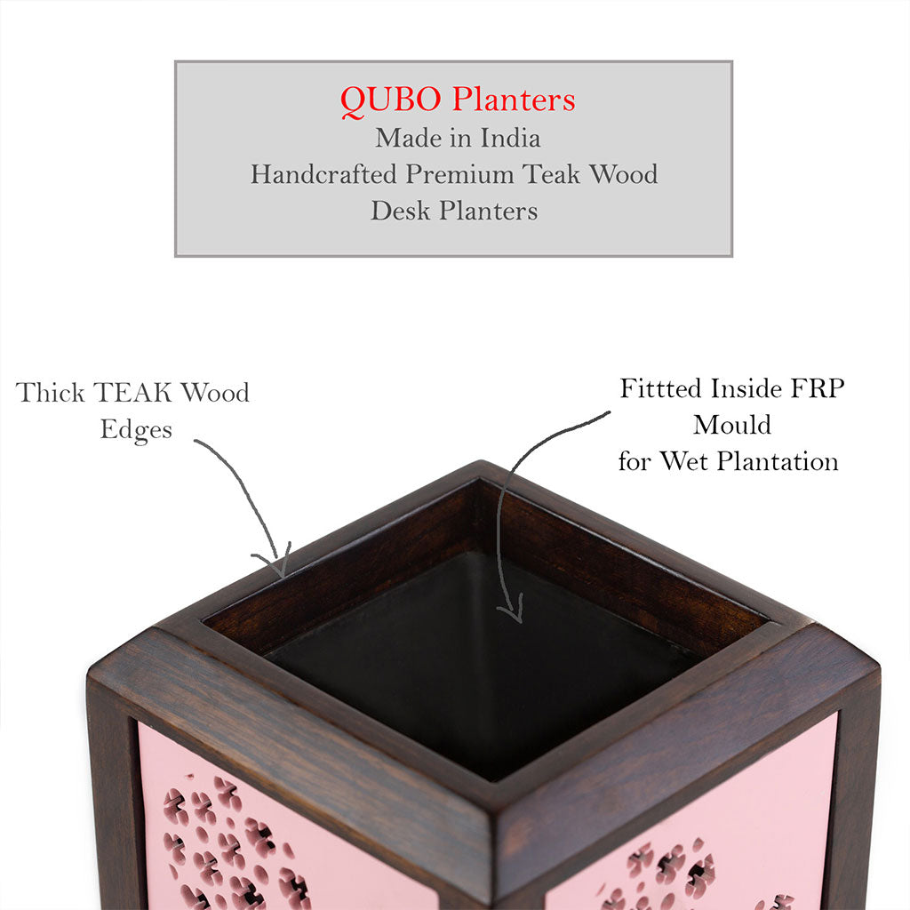 QUBO Pink Foggy Cluster Handmade Wooden Indoor Planter Pot - myBageecha