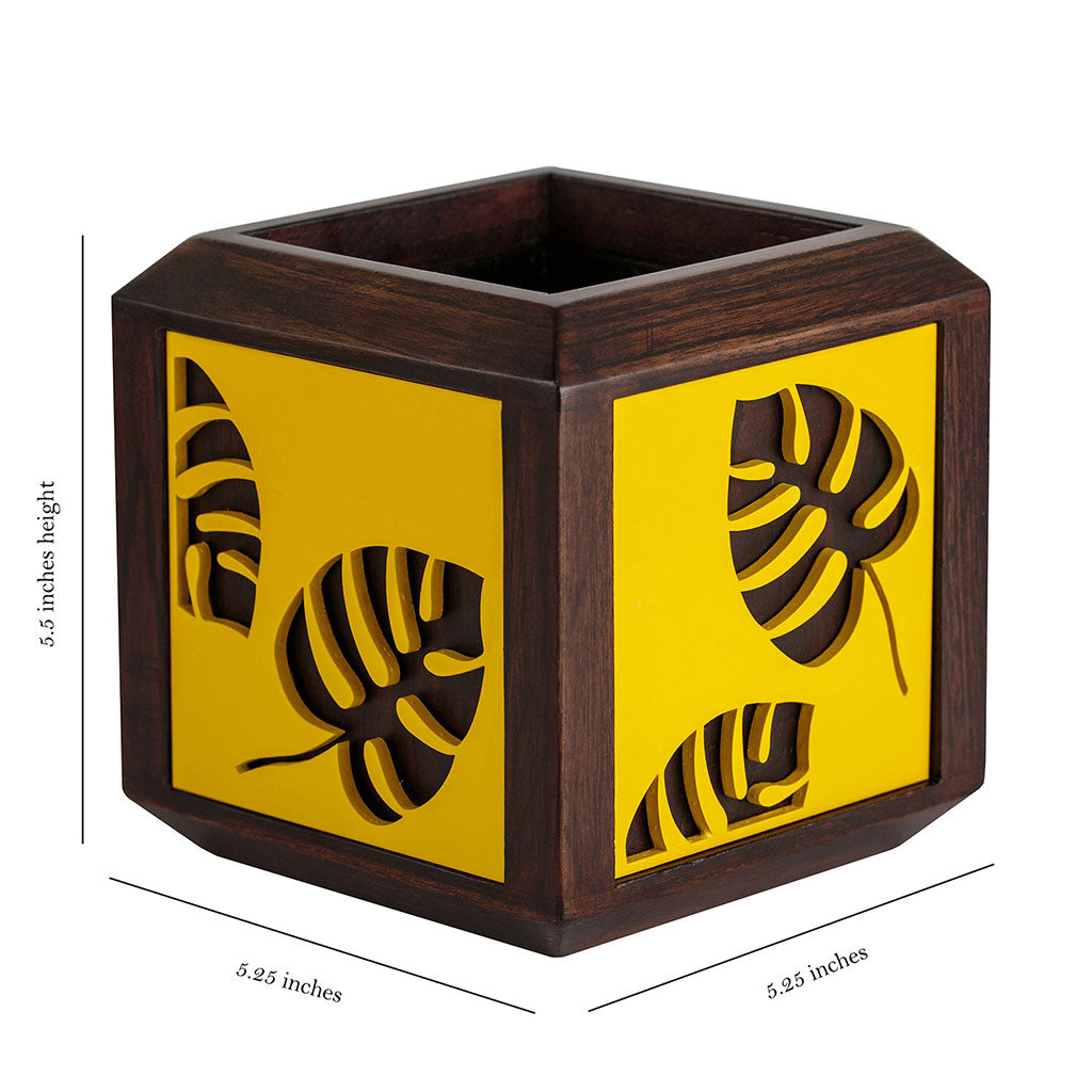 QUBO Floral Leaf Handmade Wooden Indoor Planter Pot - myBageecha