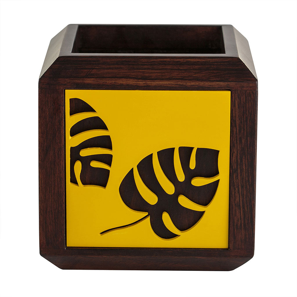 QUBO Floral Leaf Handmade Wooden Indoor Planter Pot - myBageecha