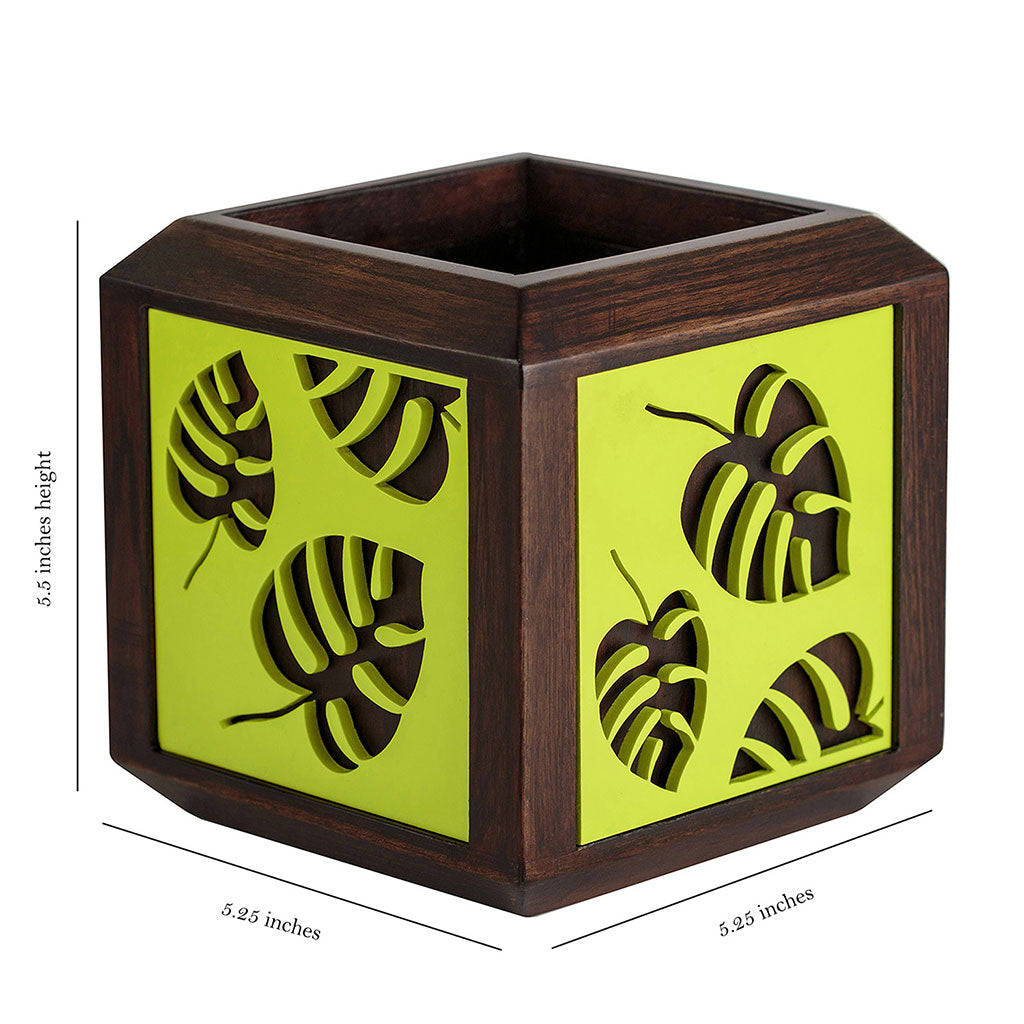 QUBO Floral Leaf Handmade Wooden Indoor Planter Pot - myBageecha