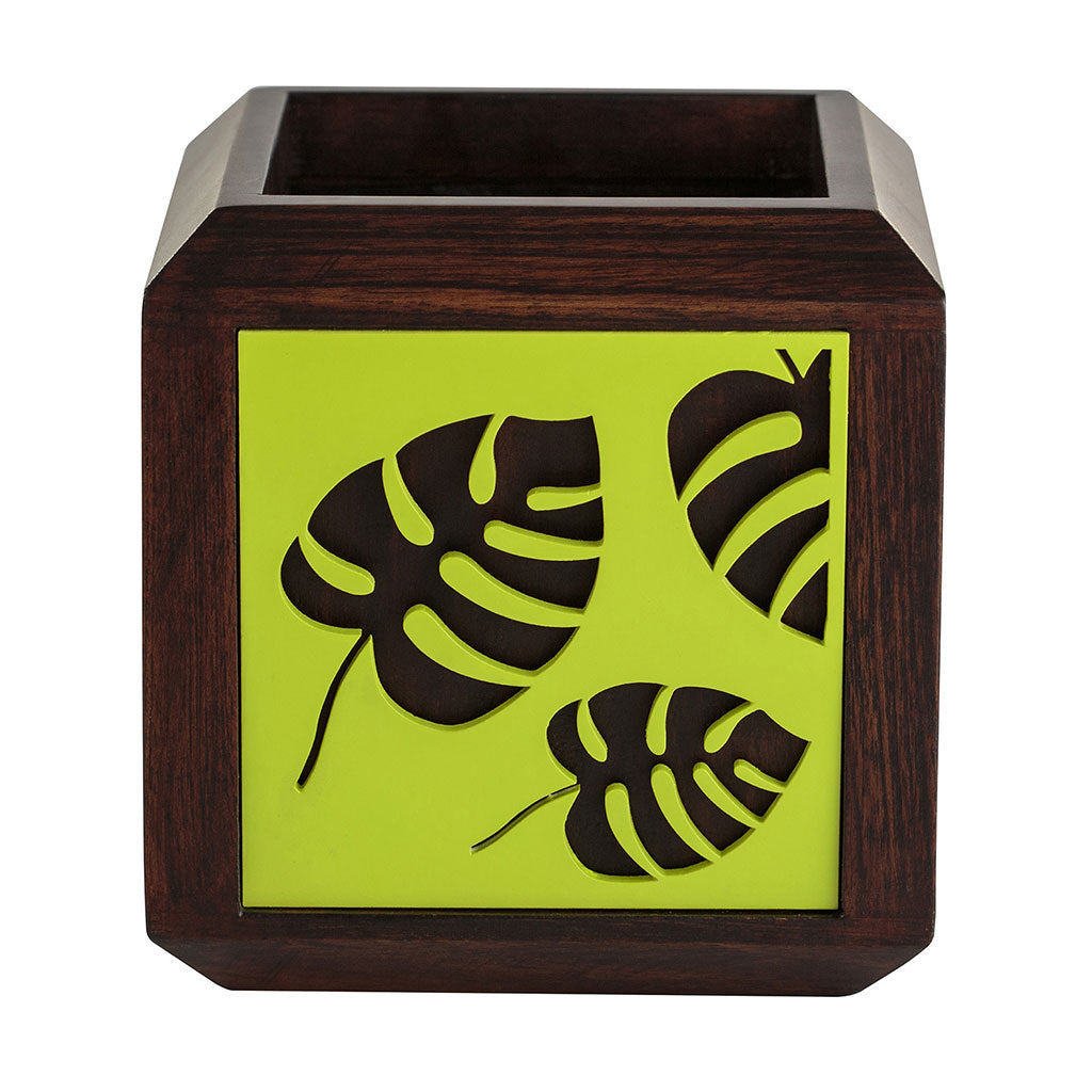 QUBO Floral Leaf Handmade Wooden Indoor Planter Pot - myBageecha