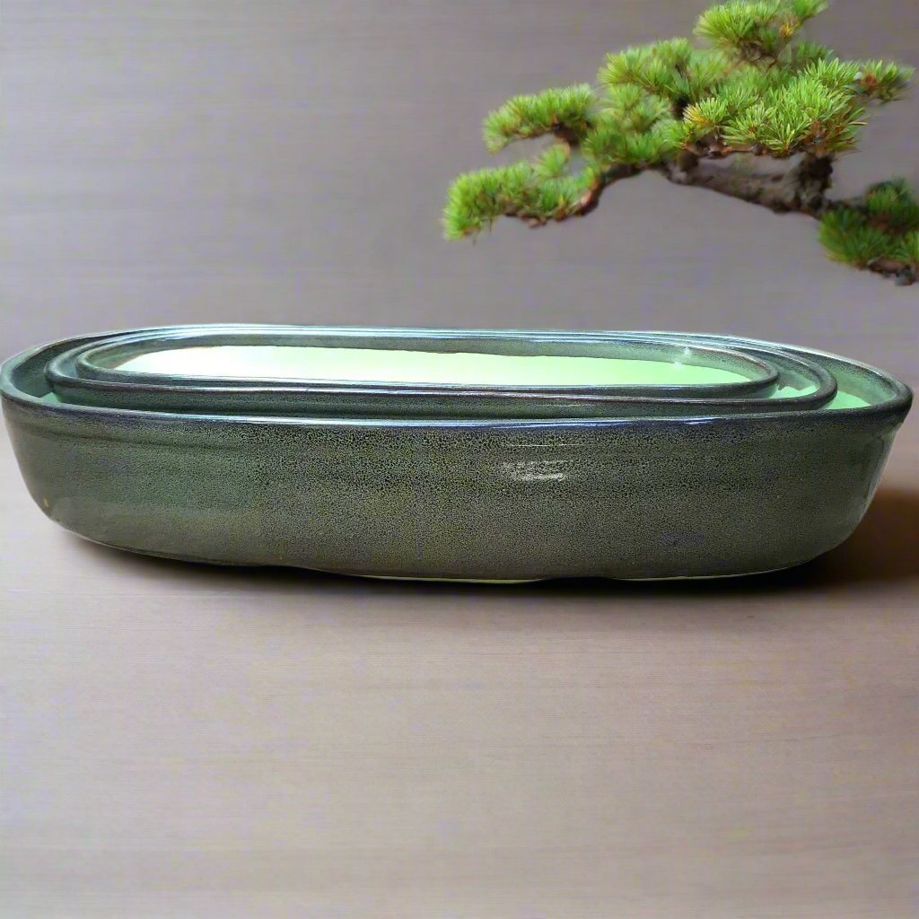 Set of 3 Chiselled Bonsai Tray – Sage Green – myBageecha
