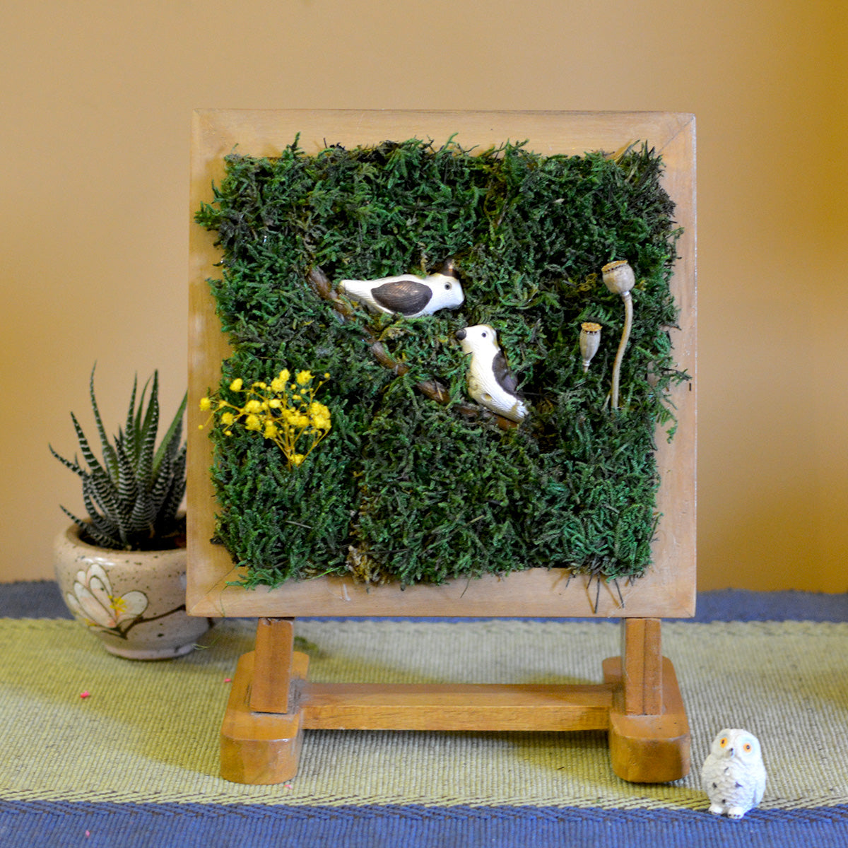 Clandestine Perch preserved moss tabletop frame – front view