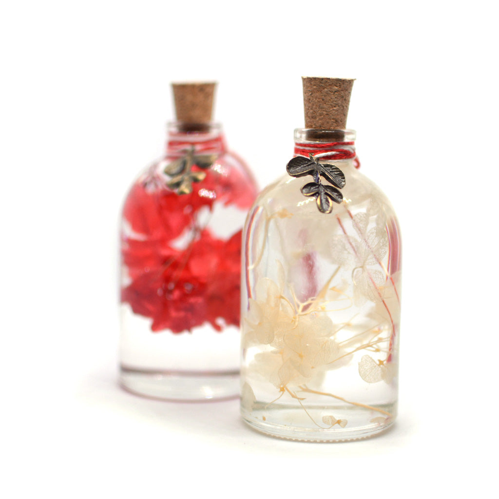 Red Hydrangea Bottle shown individually – bold preserved floral décor.