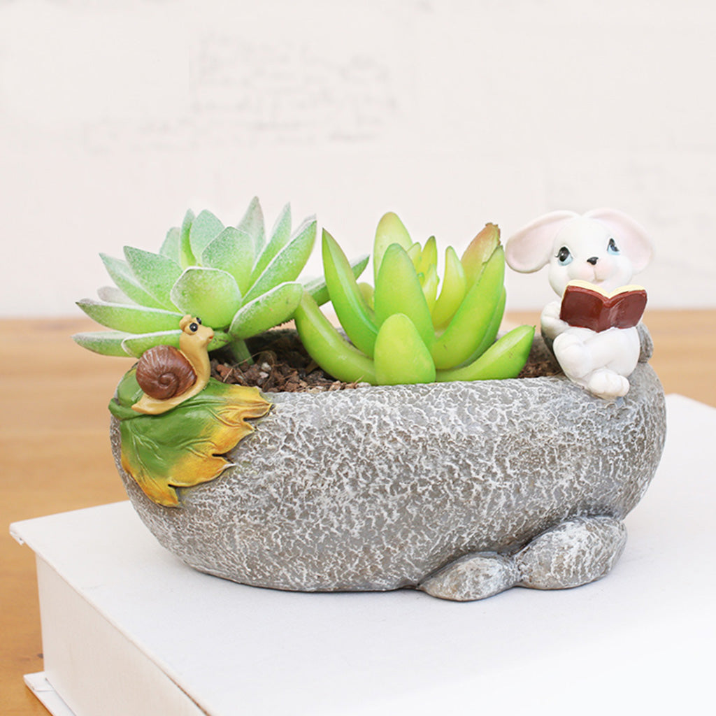 Cute Rabbit Reading Resin Succulent Pot - myBageecha