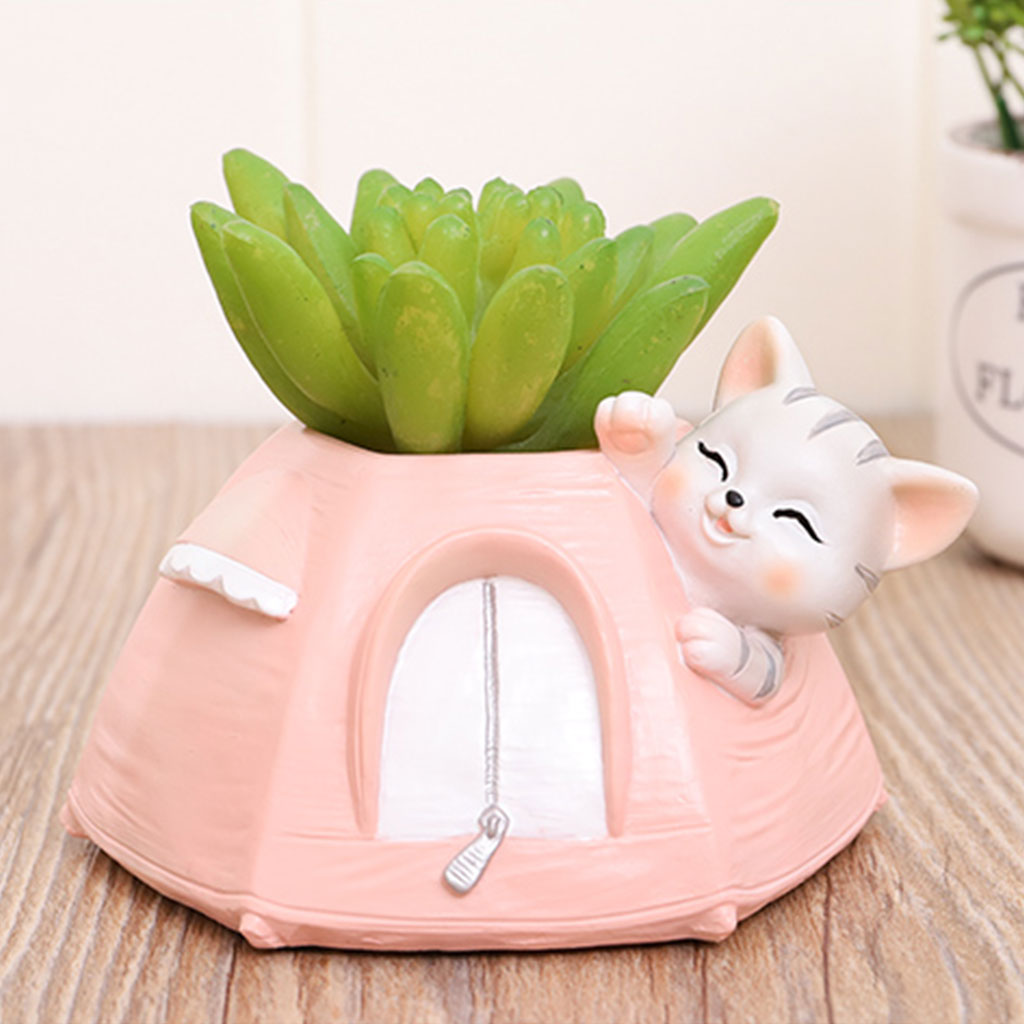 Cute Kitty in Tent Succulent Pot – Resin Planter