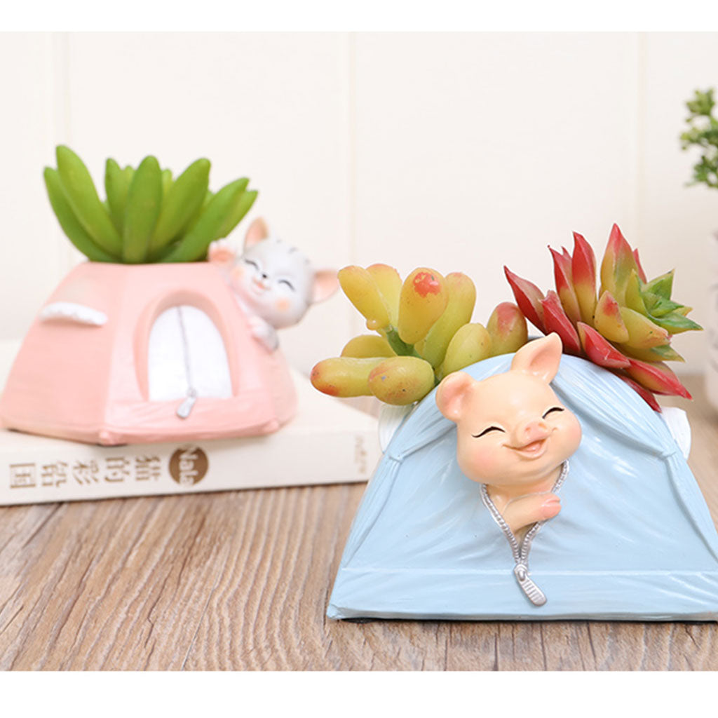 Cute Kitty in Tent Resin Succulent Pot - myBageecha