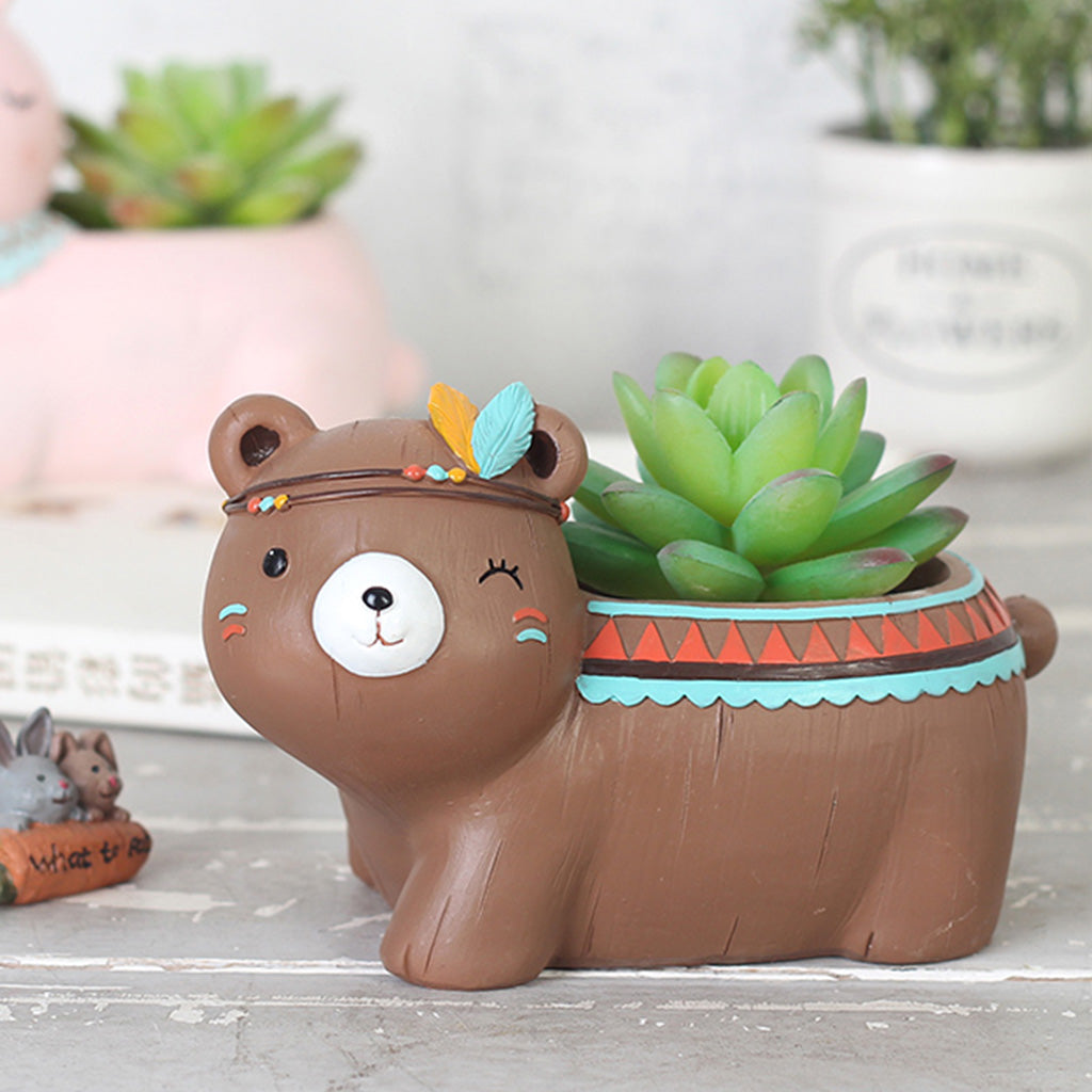 Cute Tribal Bear Resin Succulent Pot - myBageecha