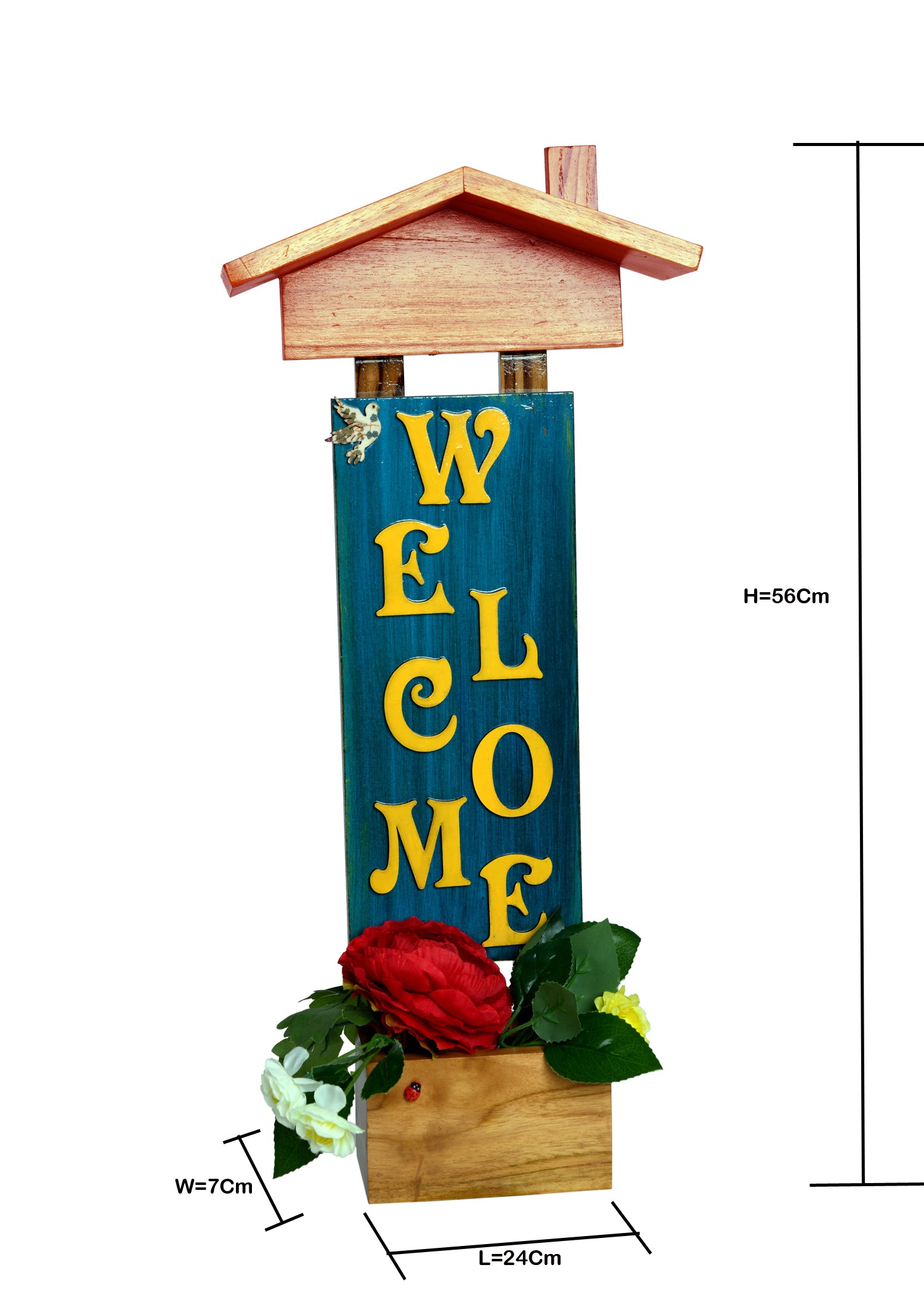 Welcome Message with Artificial Flowers Wooden Rack - myBageecha