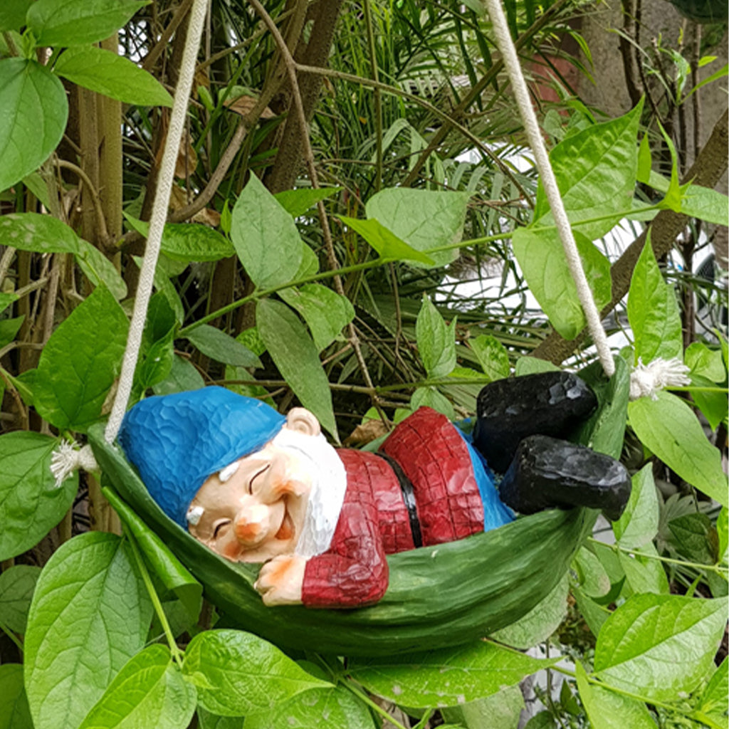 Wonderland Sleeping Gnome on Hammock Garden Decor, Home Decor, Hanging Gnome, Hanging Decor - myBageecha