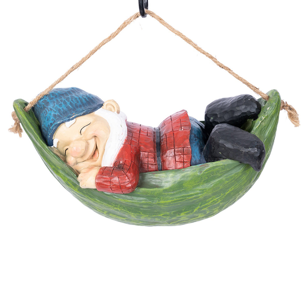 Wonderland Sleeping Gnome on Hammock Garden Decor, Home Decor, Hanging Gnome, Hanging Decor - myBageecha