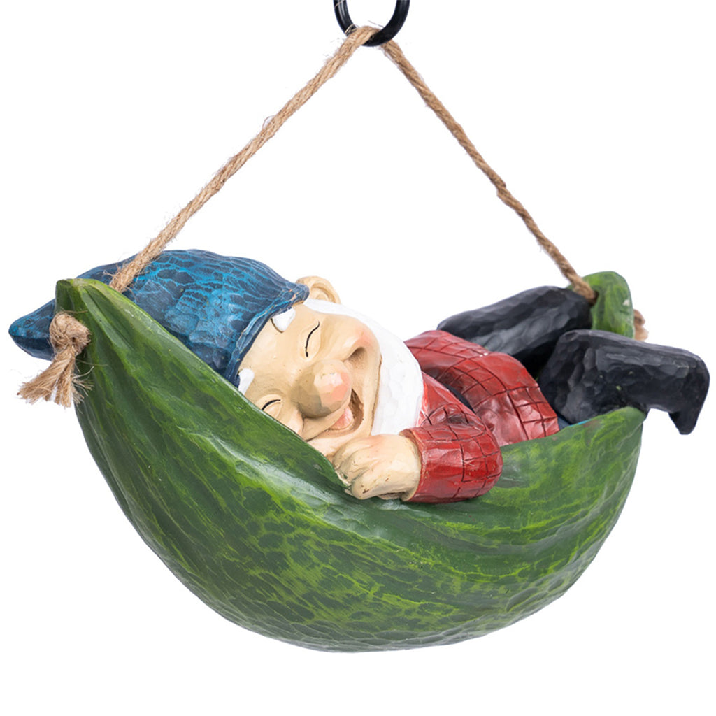 Wonderland Sleeping Gnome on Hammock Garden Decor, Home Decor, Hanging Gnome, Hanging Decor - myBageecha