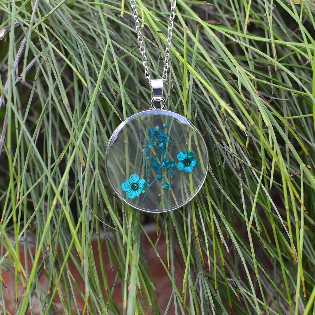 Twin Cobalt Real Dried Flower Necklace - myBageecha