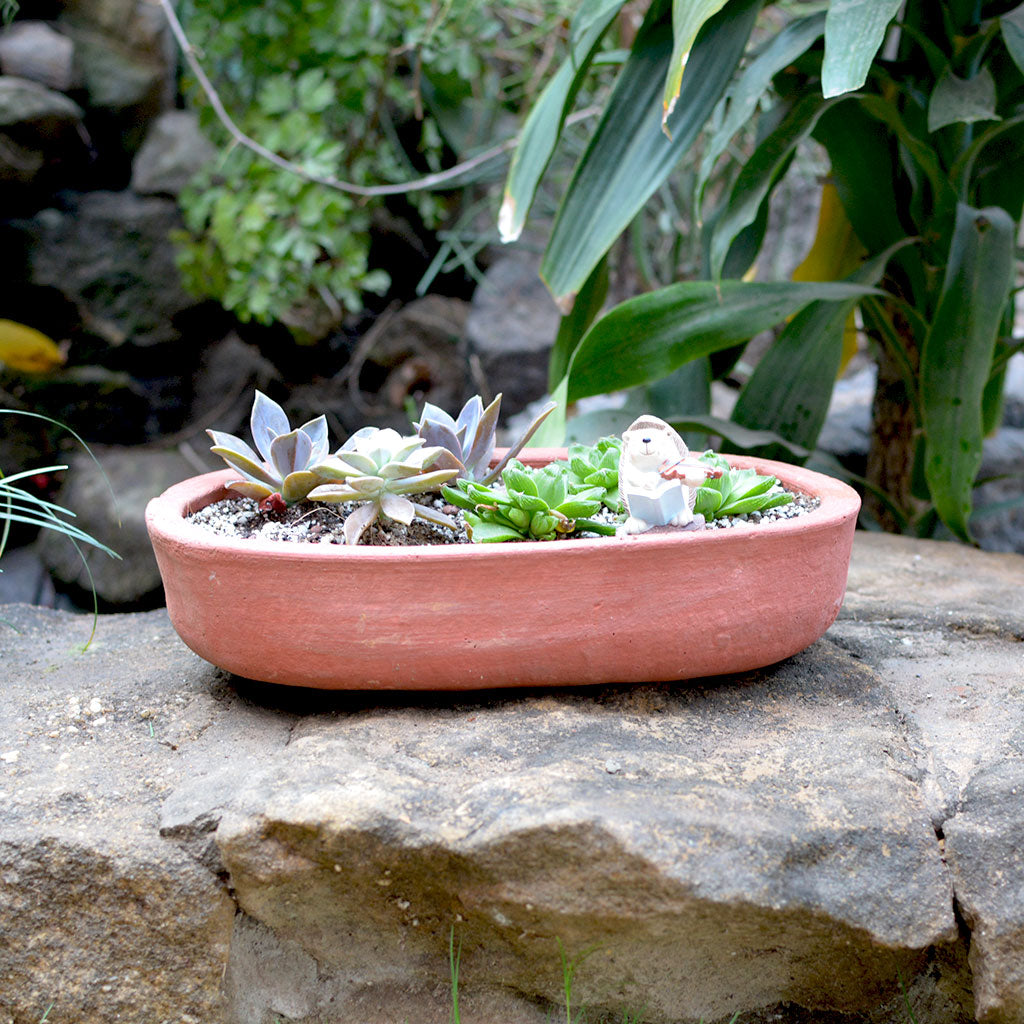 Set of 2 Plain Oval Terracotta Pot front view – myBageecha