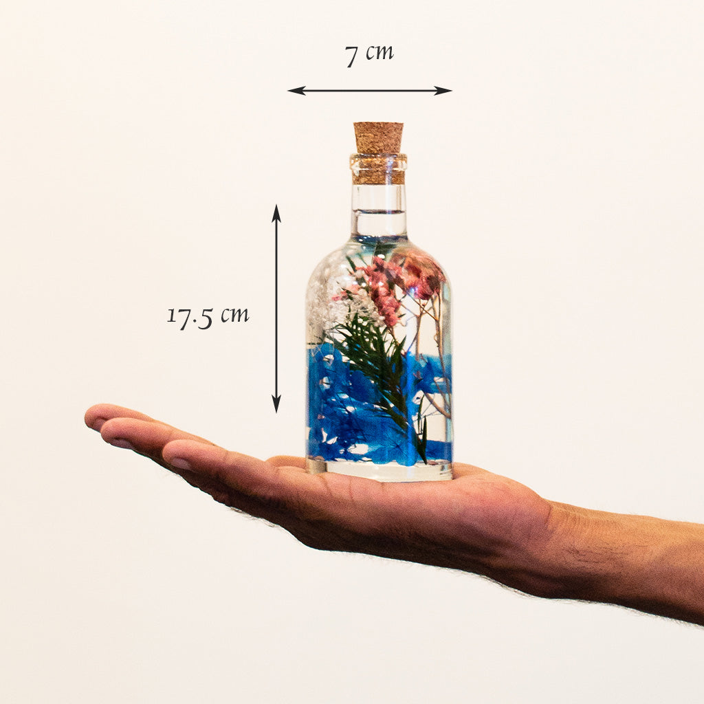 Enchanting Fresco Preserved Flower Tabletop shown in hand – elegant handcrafted décor.