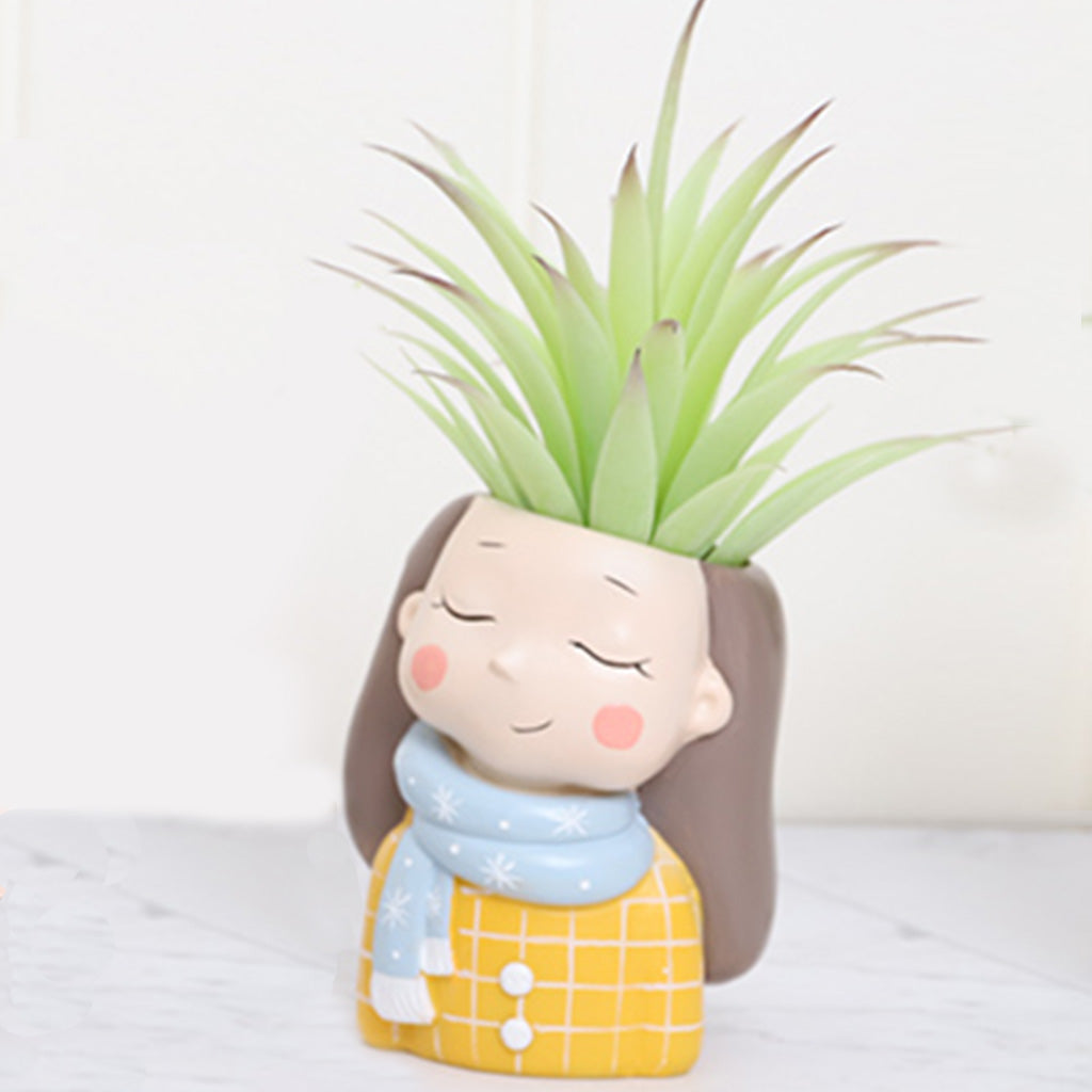 Girl in Muffler Resin Succulent Pot - myBageecha