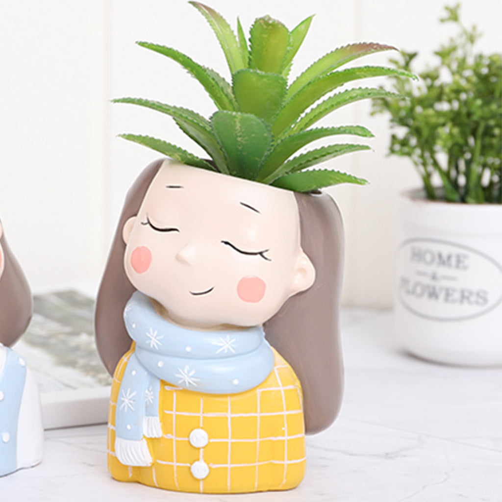 Girl in Muffler Resin Succulent Pot - myBageecha