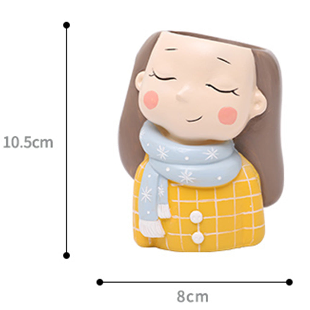 Girl in Muffler Resin Succulent Pot - myBageecha