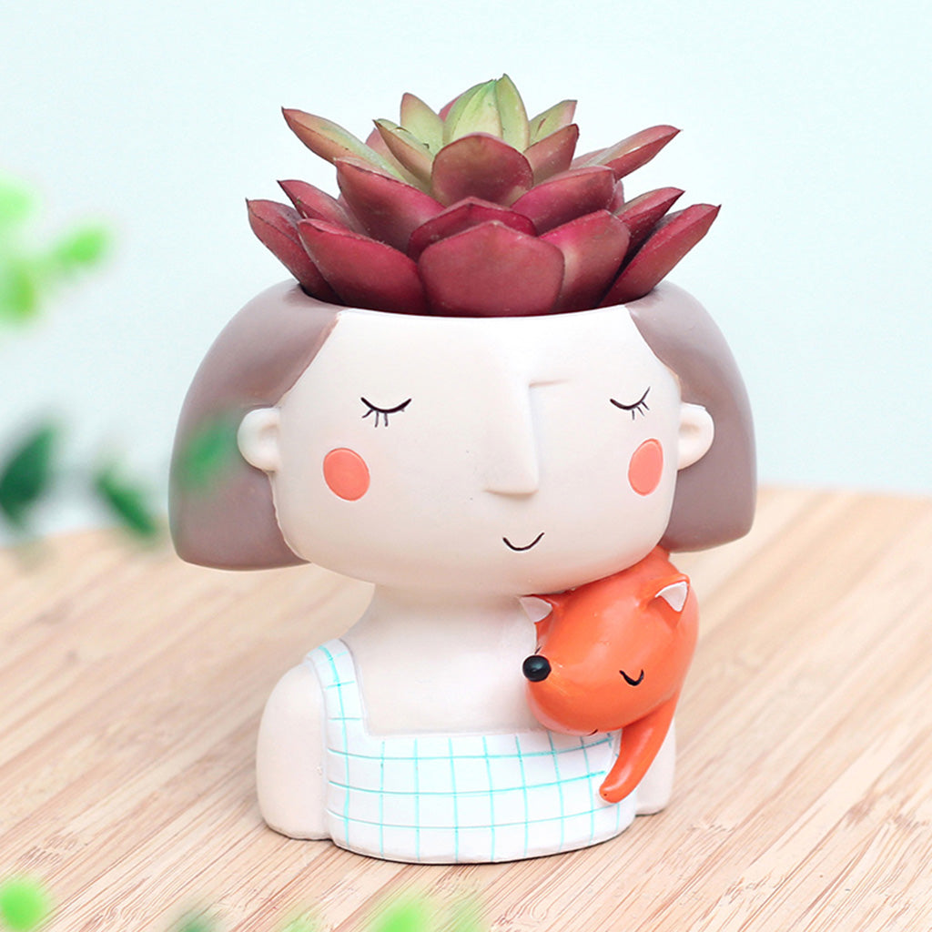 girl succulent Girl with Fox Resin Succulent Pot