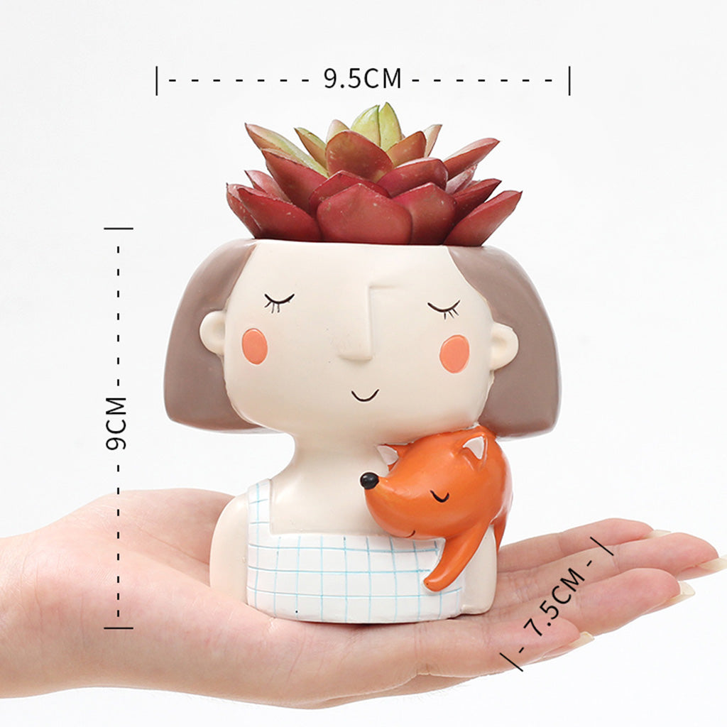 Girl with Fox Resin Succulent Pot - myBageecha