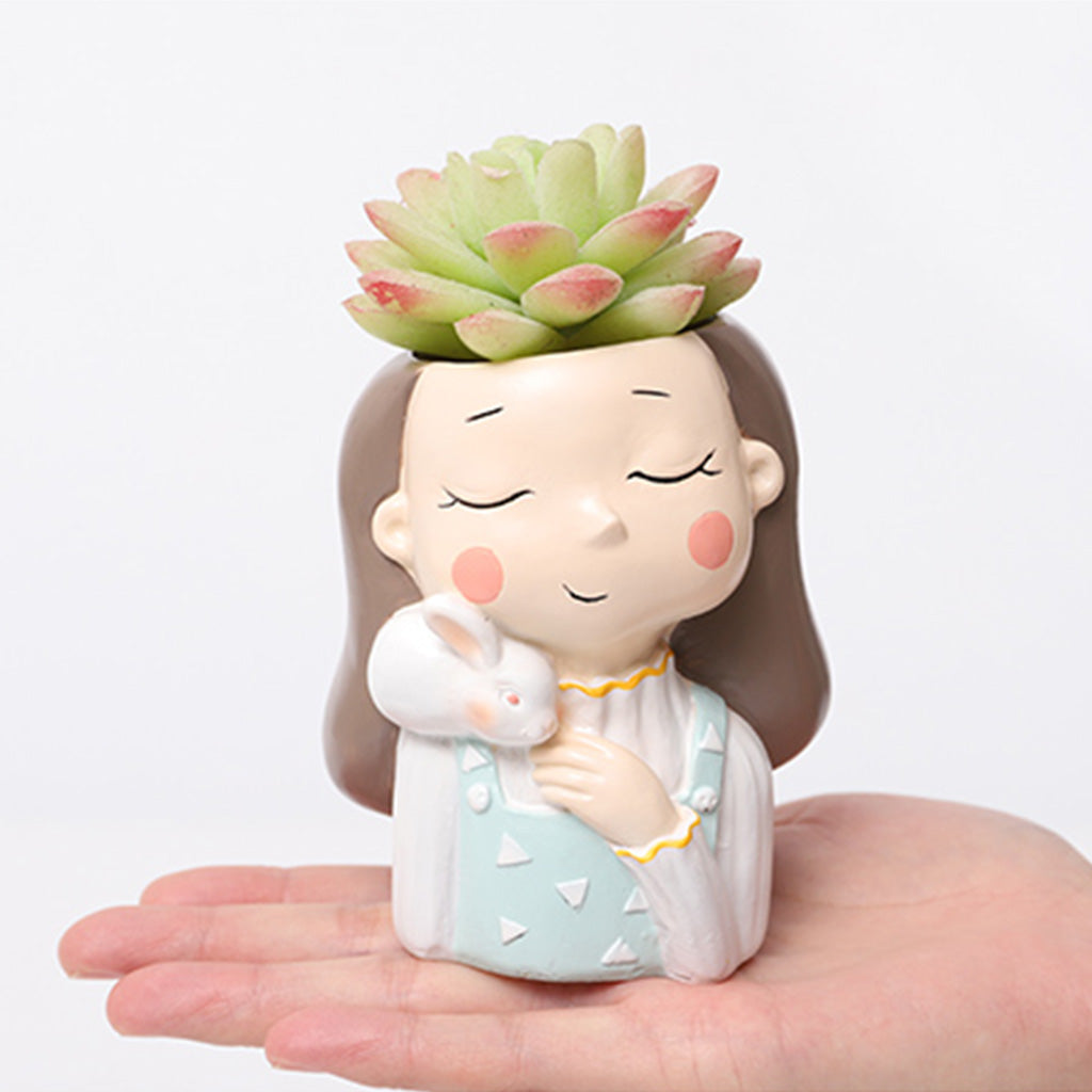 Girl with Rabbit Resin Succulent Pot - myBageecha