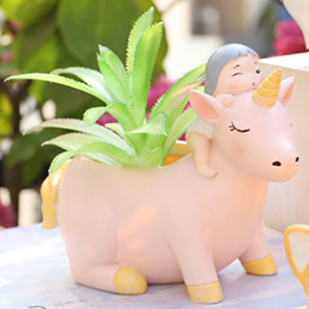 Cute Girl on Unicorn Resin Succulent Pot - myBageecha